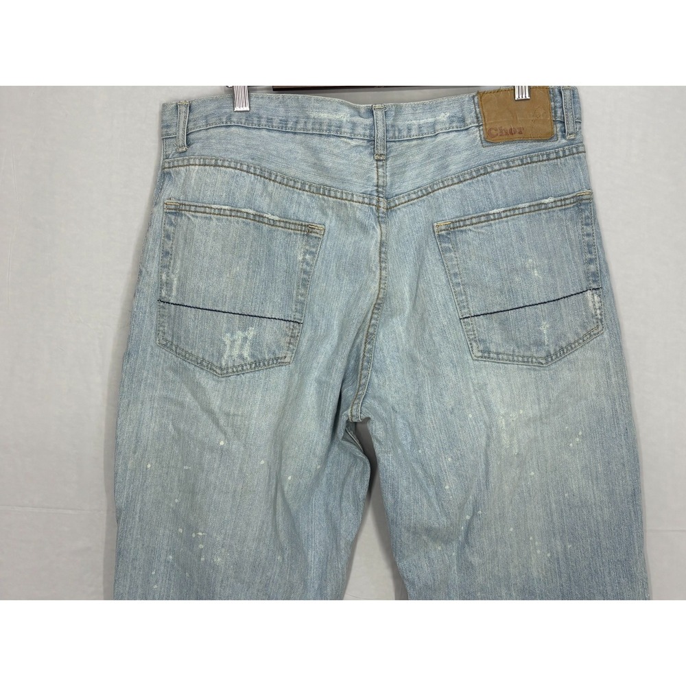 Chor Straight Leg Jeans Mens Light Blue Denim Distressed 5-Pocket Outdoor‎ 36x32